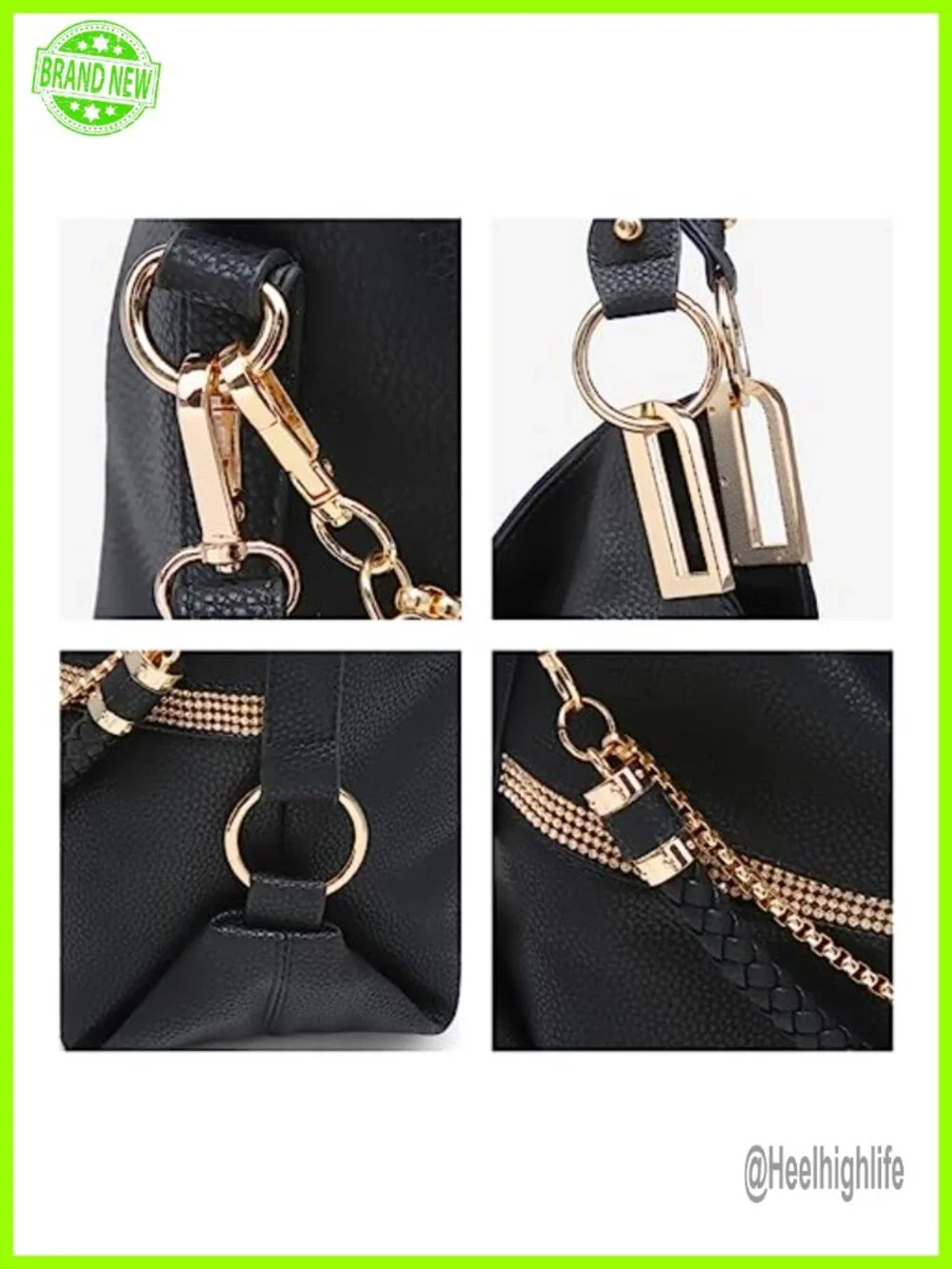 Large Hobo Bag with Rhinestone Accents Vegan Leather Tote Shoulder Handbag